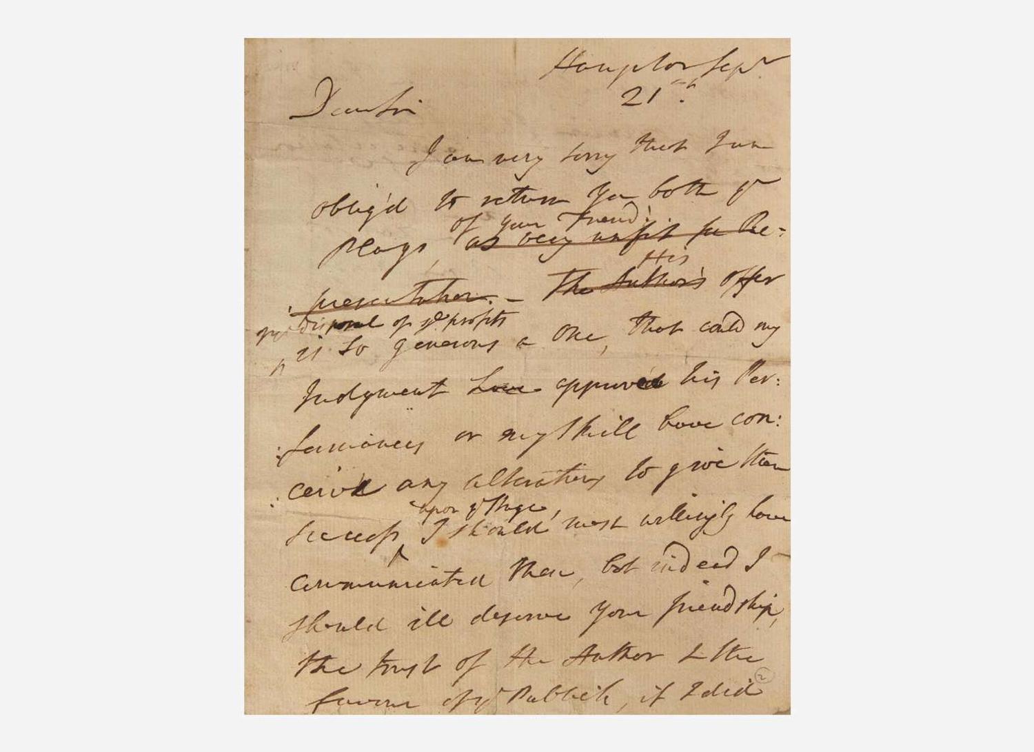 [Drama] [Garrick, David] [Burke, Edmund]: Draft Autograph Letter, initialed