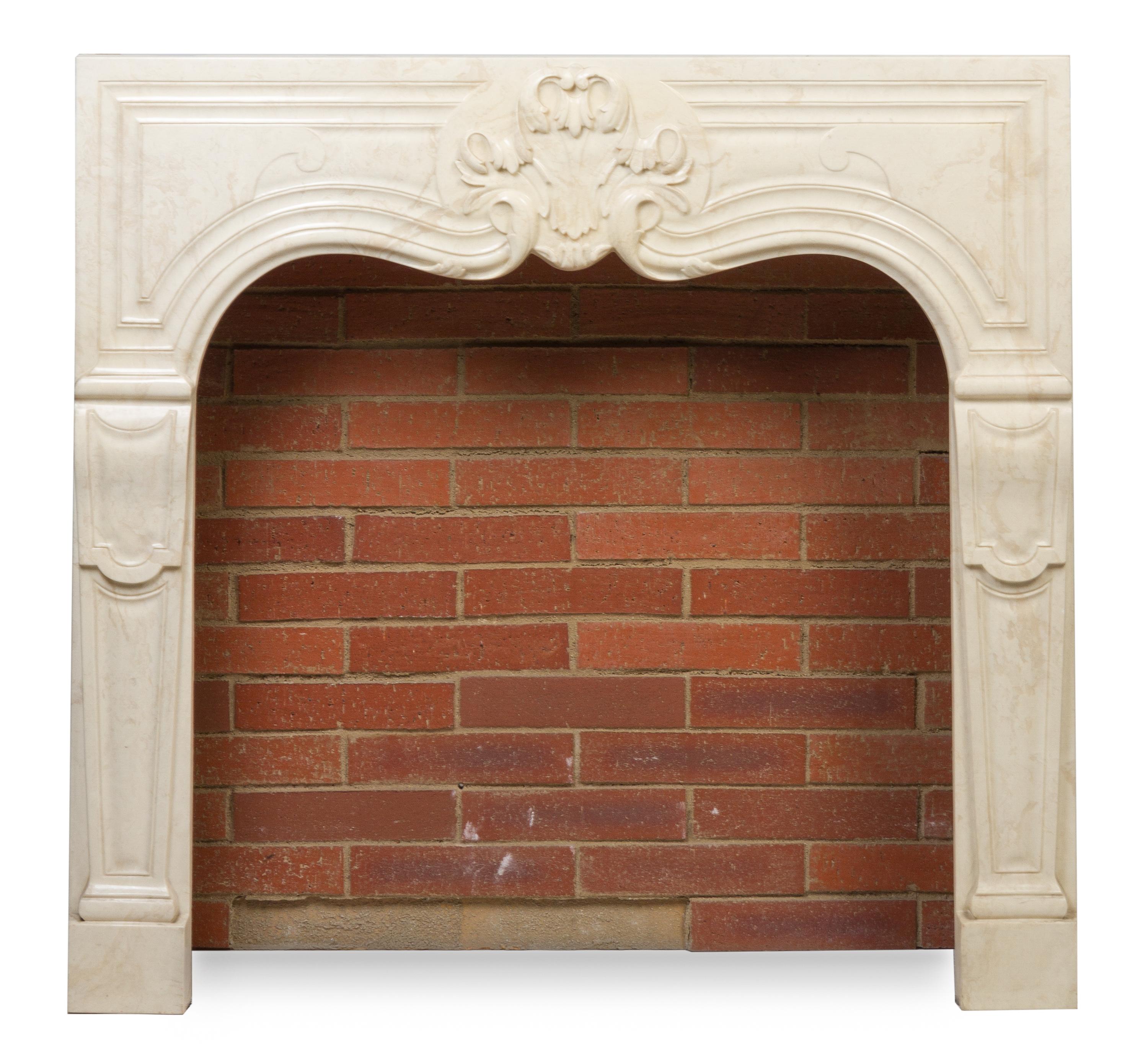 A Simulated Marble Mantel Height 41 1/2 x width 44 inches.