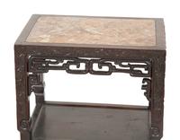 A Pair of Chinese Hardwood Jardinière Stands with Inset Marble Tops