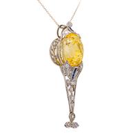 EDWARDIAN YELLOW SAPPHIRE, DIAMOND, AND SAPPHIRE PENDANT