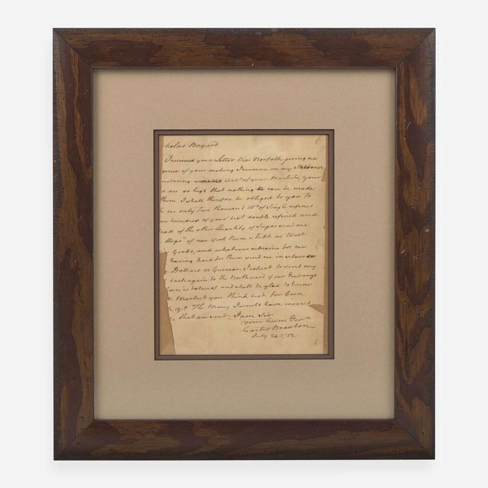 [Declaration of Independence] [Virginia] Braxton, Carter Autograph Letter, signed