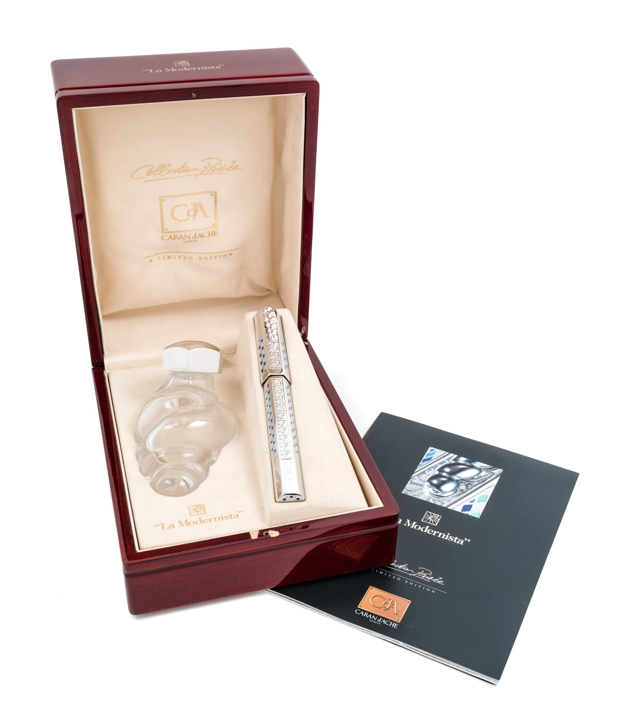 A Caran d'Ache La Modernista Limited Edition Fountain Pen and Ink Bottle Set