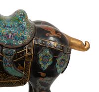 A Pair of Chinese Painted Wood and Cloisonné Models of Horses