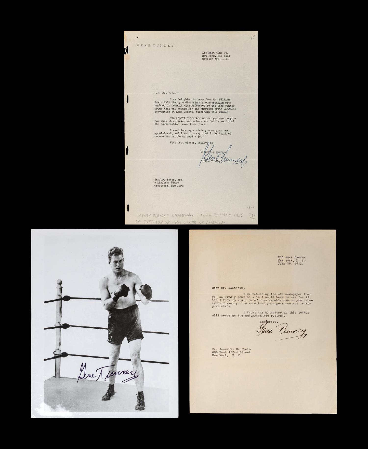 A Group of Heavyweight Boxing Champion Gene Tunney Signed Autograph Letters and Photograph,