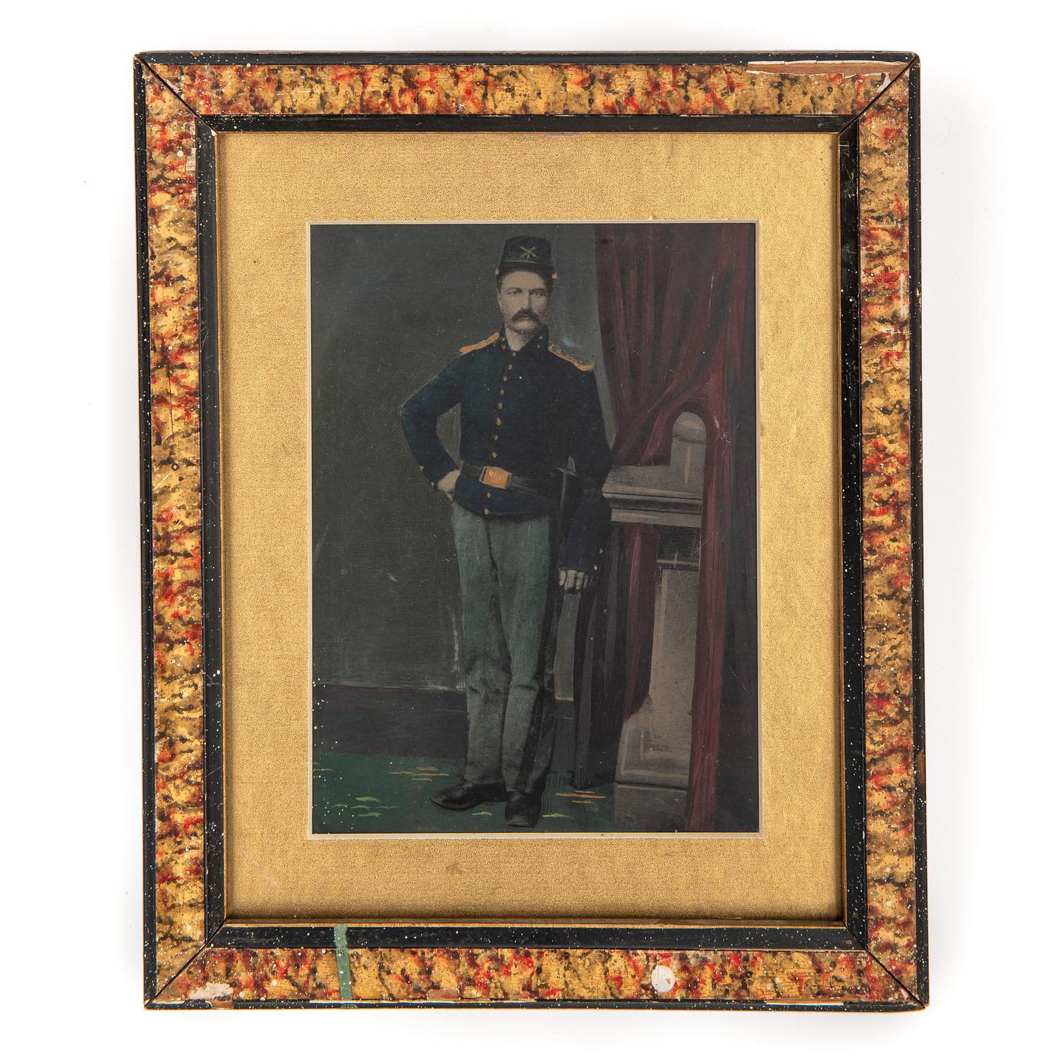 [EARLY PHOTOGRAPHY - PORTRAITURE]. A group of 6 folk art hand-painted tintypes of soldiers in uniform, comprising: