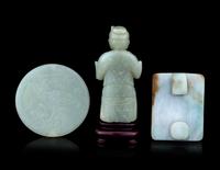 Three Chinese Celadon Jade and Jadeite Articles