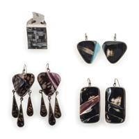 Southwestern Silver and Mosaic Inlay Hook Earrings and Ring