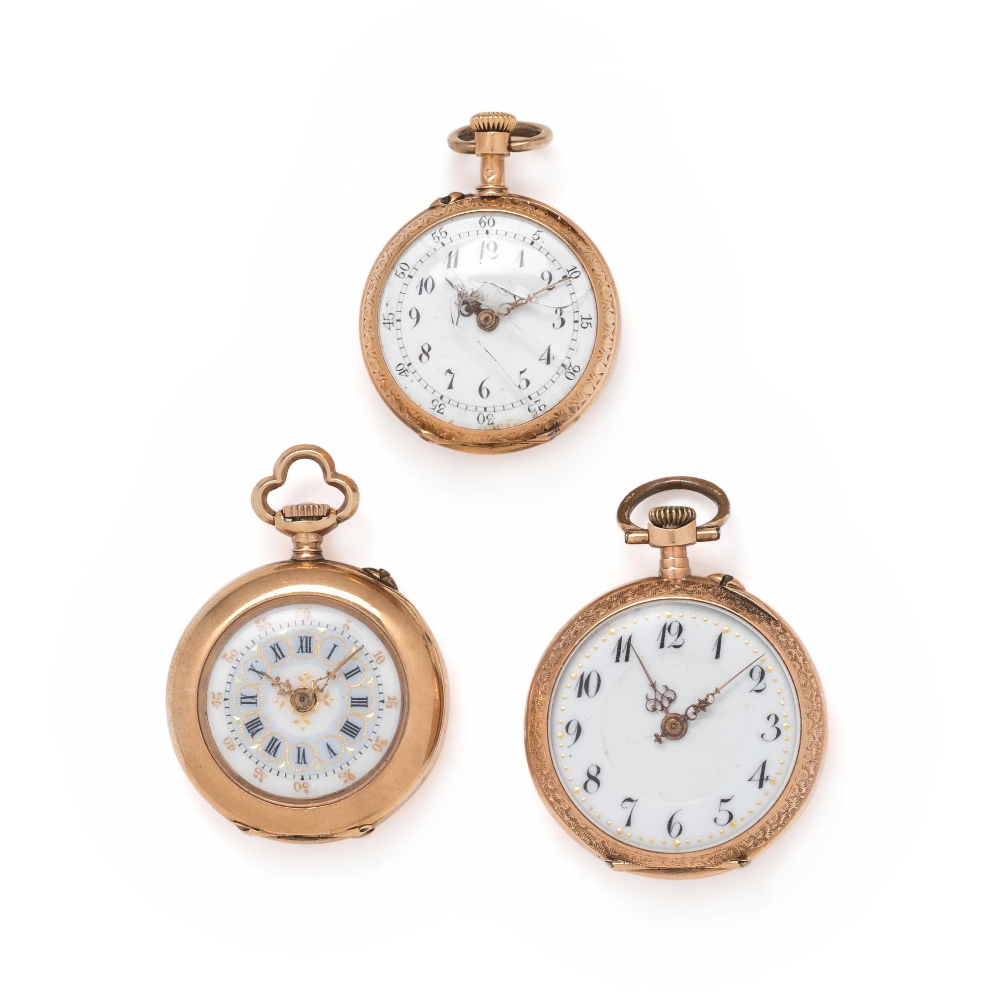 COLLECTION OF ROSE GOLD OPEN FACE POCKET WATCHES