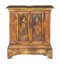 A Florentine Painted and Parcel Gilt Cabinet with Gesso Pastiglia Panels