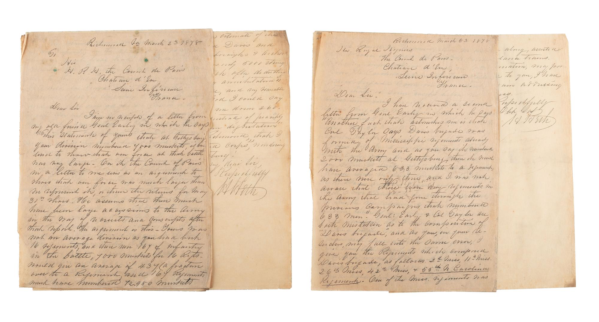 [CIVIL WAR]. Military reports, maps, post-war letters from Union and Confederate officers, and other papers gathered by Union Army officer Louis-Philippe-Albert d'Orléans, comte de Paris (1838-1894), while conducting research for his book History of the Civil War in America .