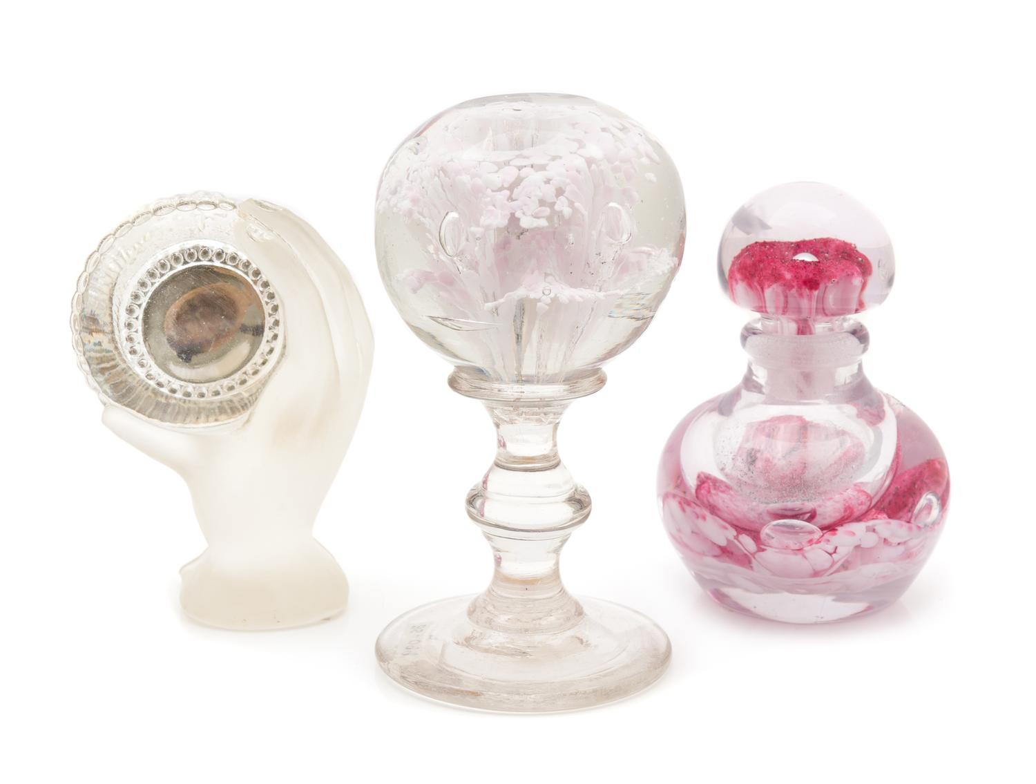 A Group of Three Glass Articles Height 4 inches