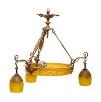 A Gilt Bronze and Colored Glass Four-Light Chandelier