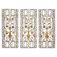 Three Spanish Parcel Gilt Wrought Iron Architectural Panels
