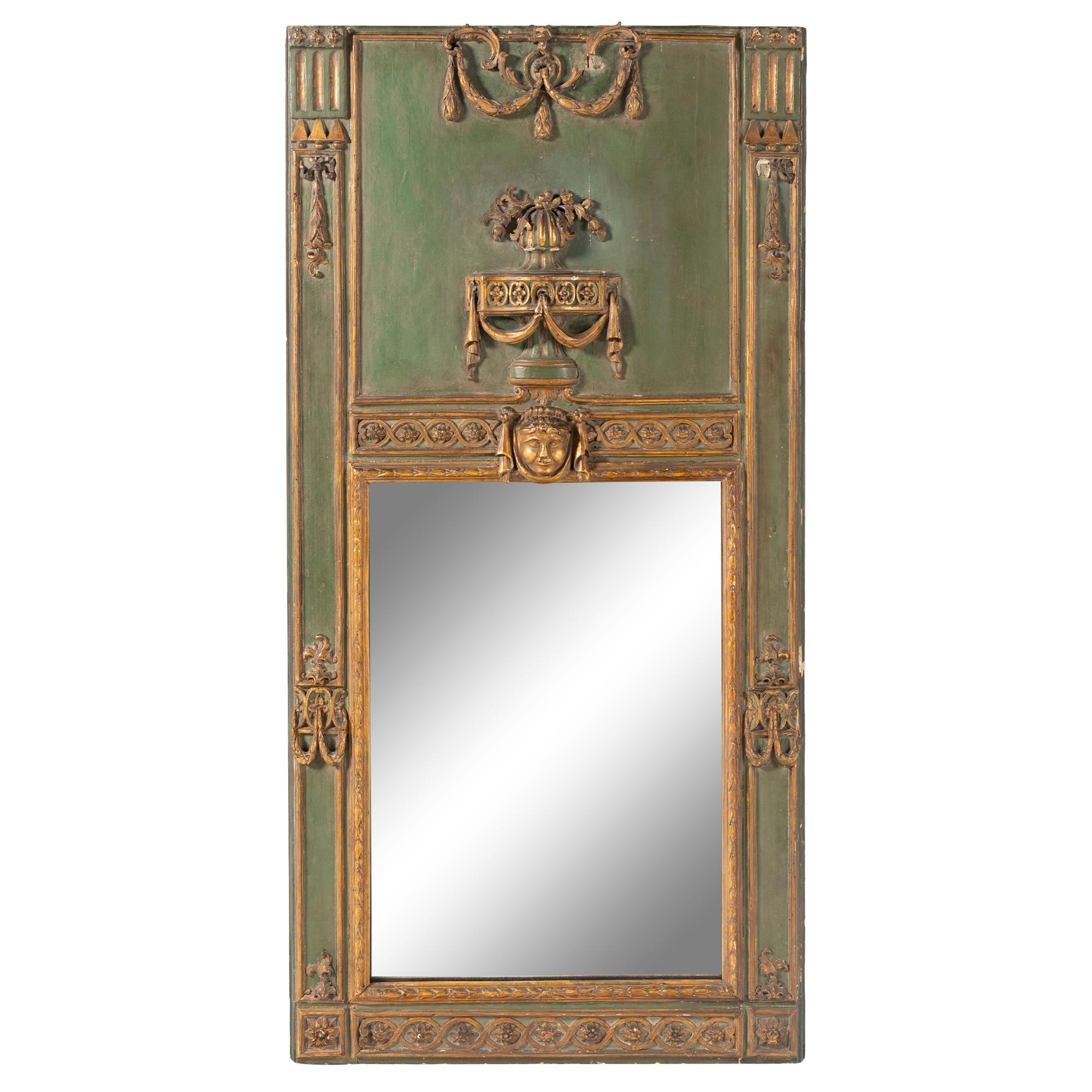 A Louis XVI Style Painted and Parcel Gilt Trumeau Mirror