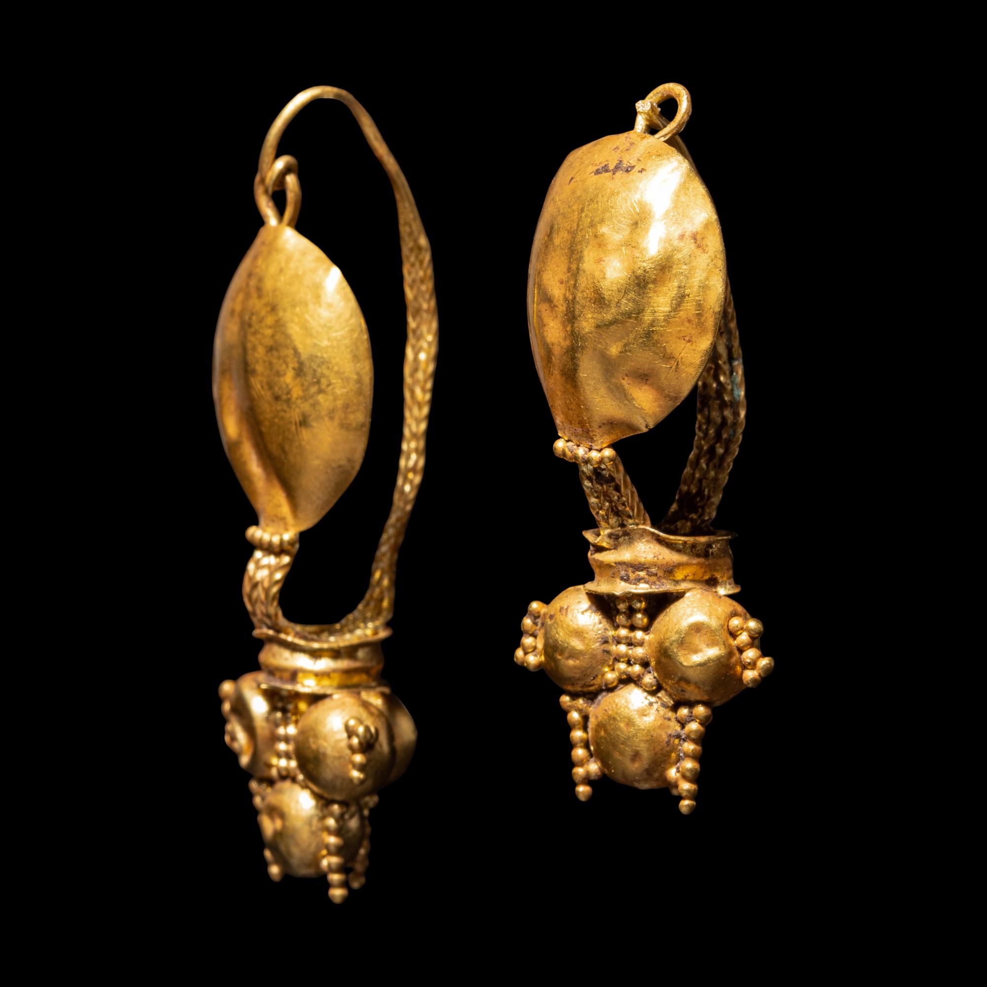 A Pair of Romano-Syrian Gold Hoop and Dome Earrings