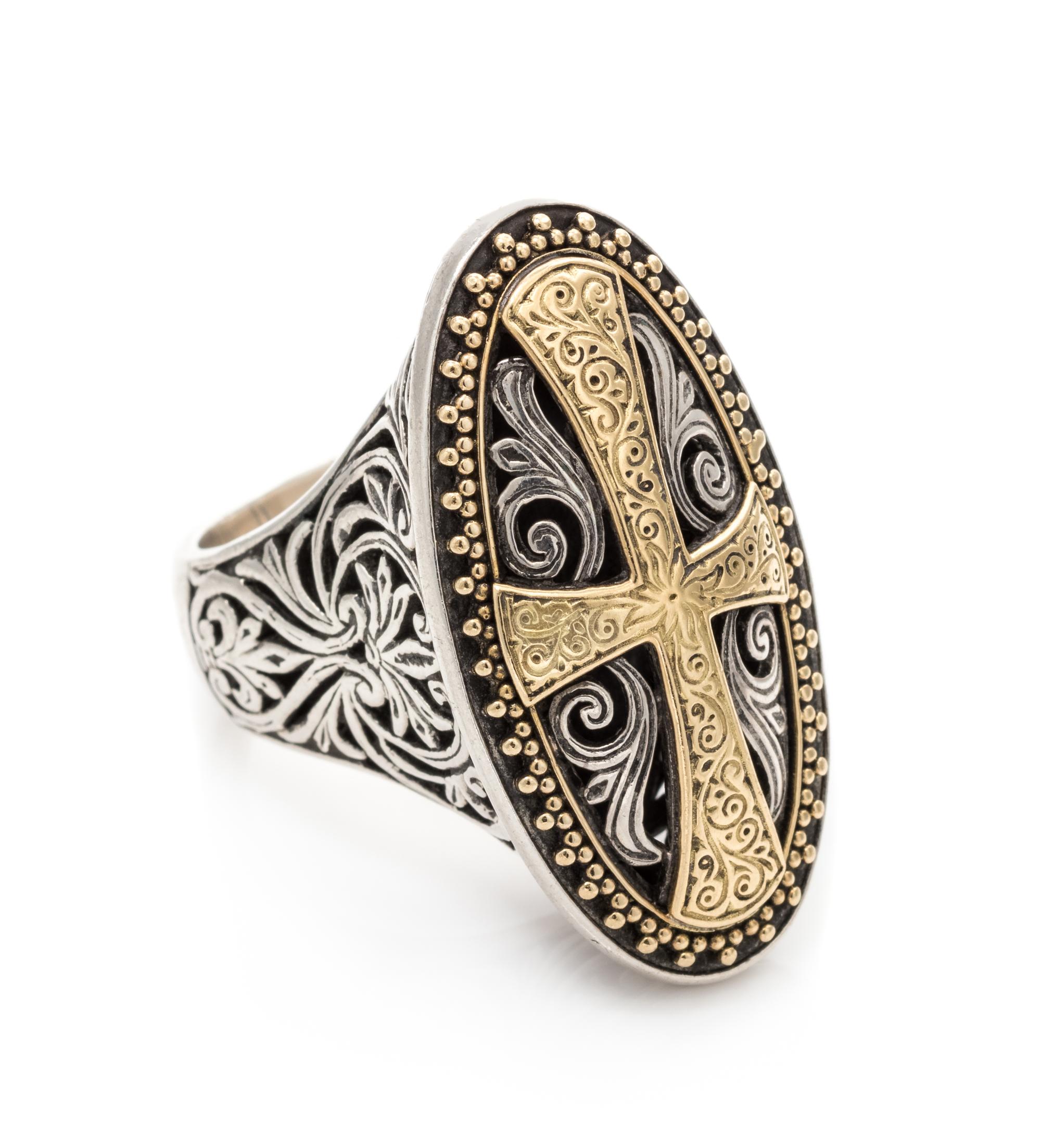 A Sterling Silver and 18 Karat Yellow Gold Ring, Konstantino, 17.80 dwts.
