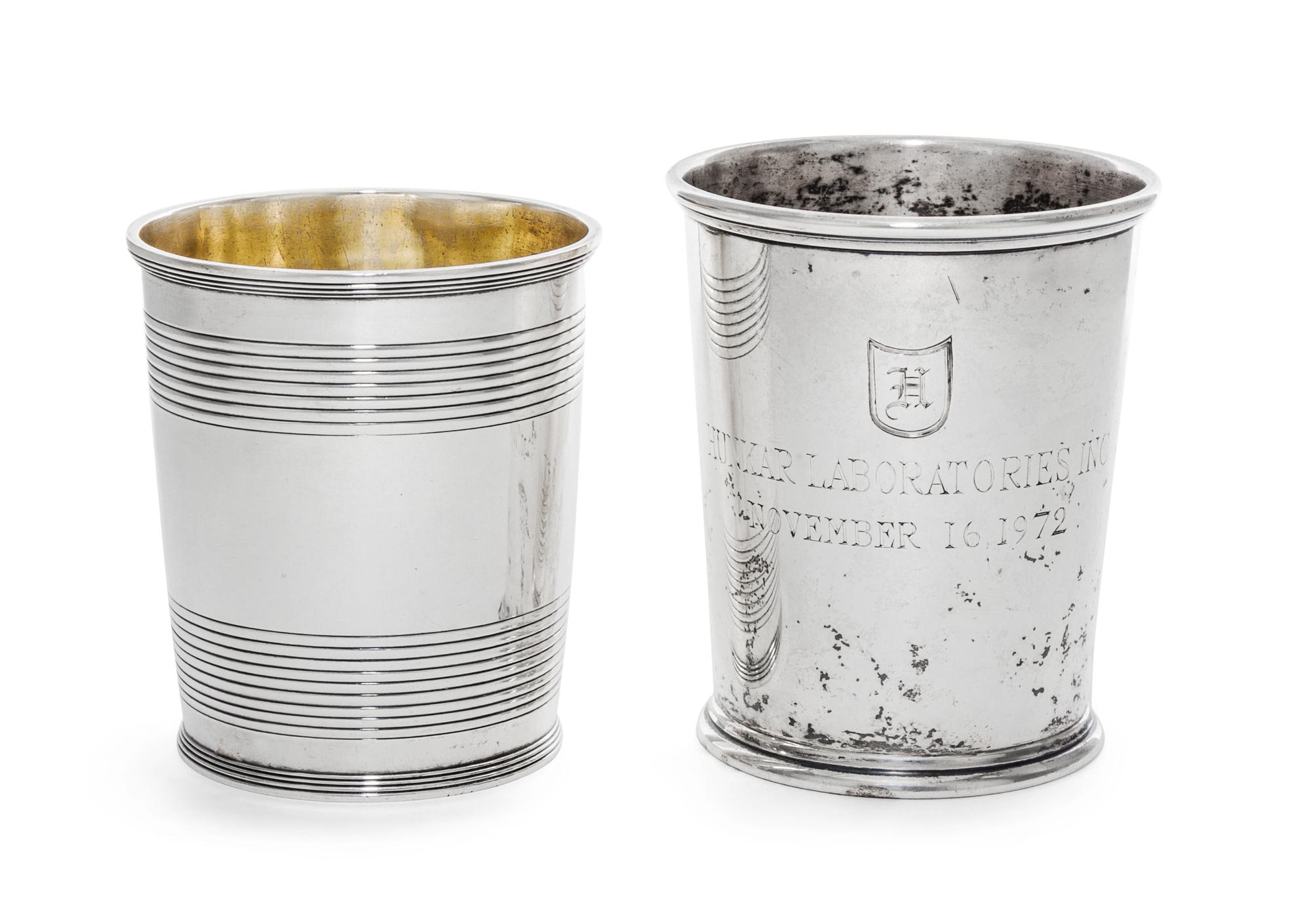 Two George II Silver Beakers, Alexander Field, London, 1805 and Joshua Jackson, London, 1799, the first with ribbed bands, the second w