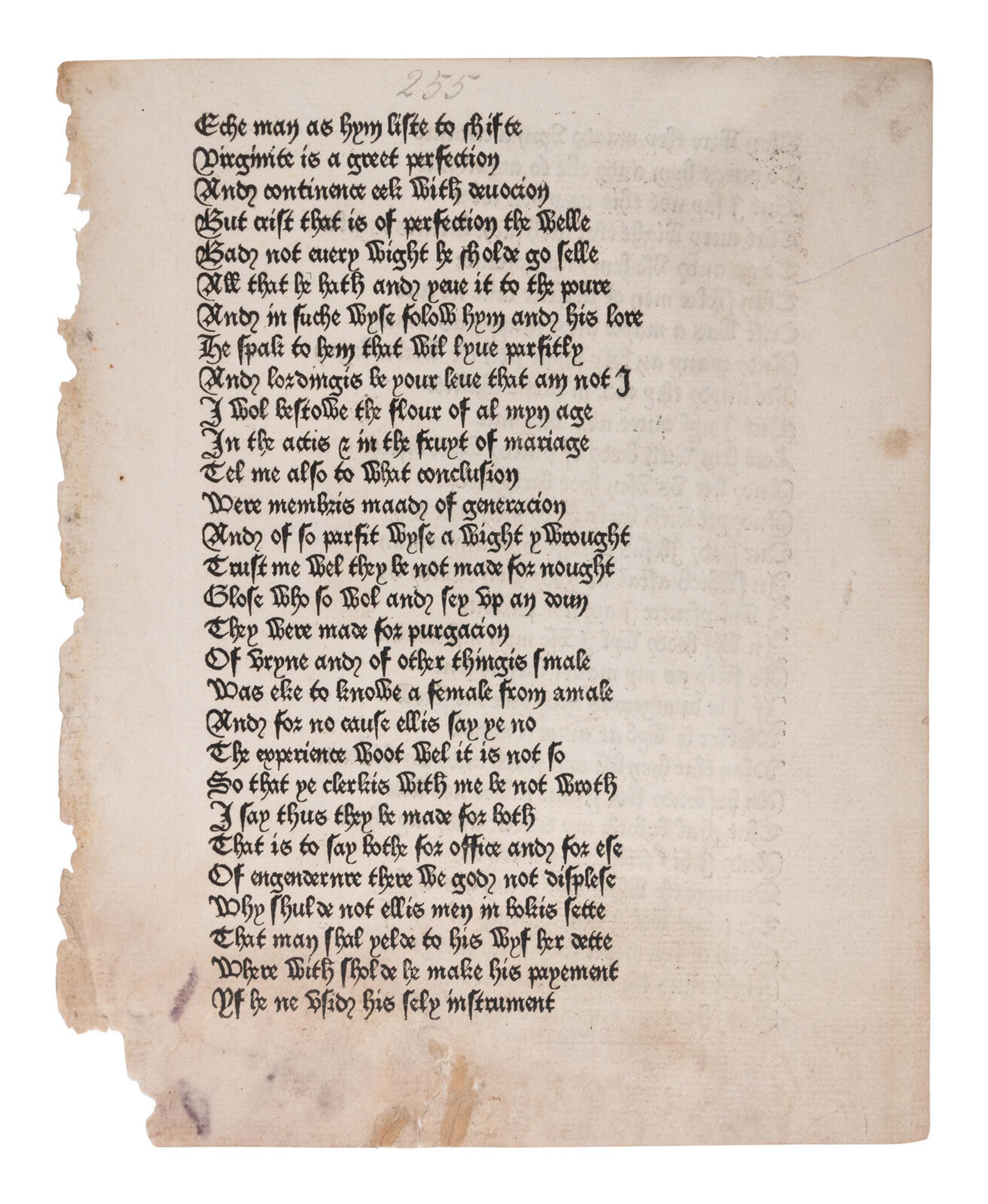 [INCUNABULA] -- [CAXTON, William (ca 1422-1491 or 1492)]. -- CHAUCER, Geoffrey (d. 1400). "The Wife of Bath's Prologue." Extracted from: The Canterbury Tales . Westminster: William Caxton, 1476.