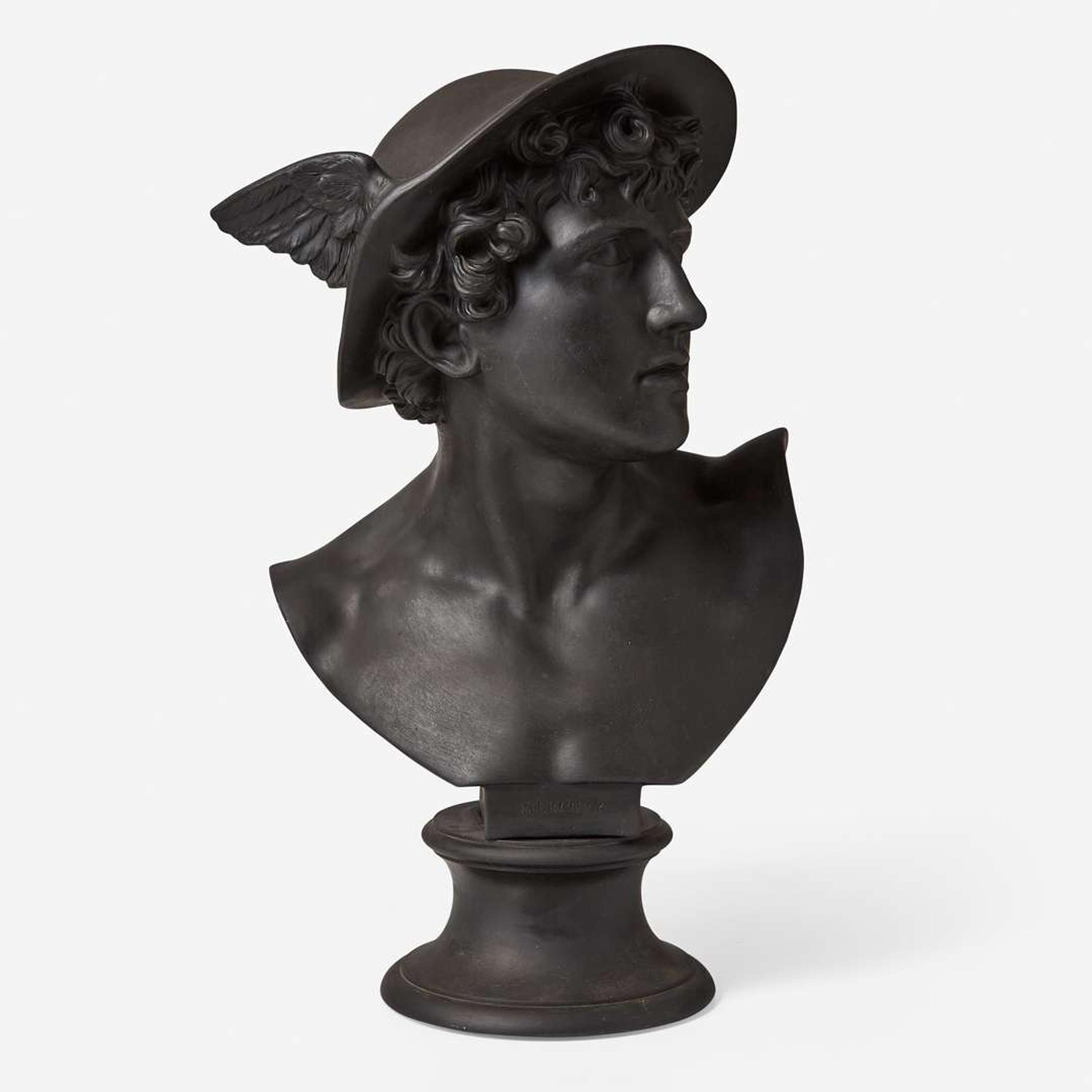 A Pair of Wedgwood Black Basalt Library Busts UK, early 19th century