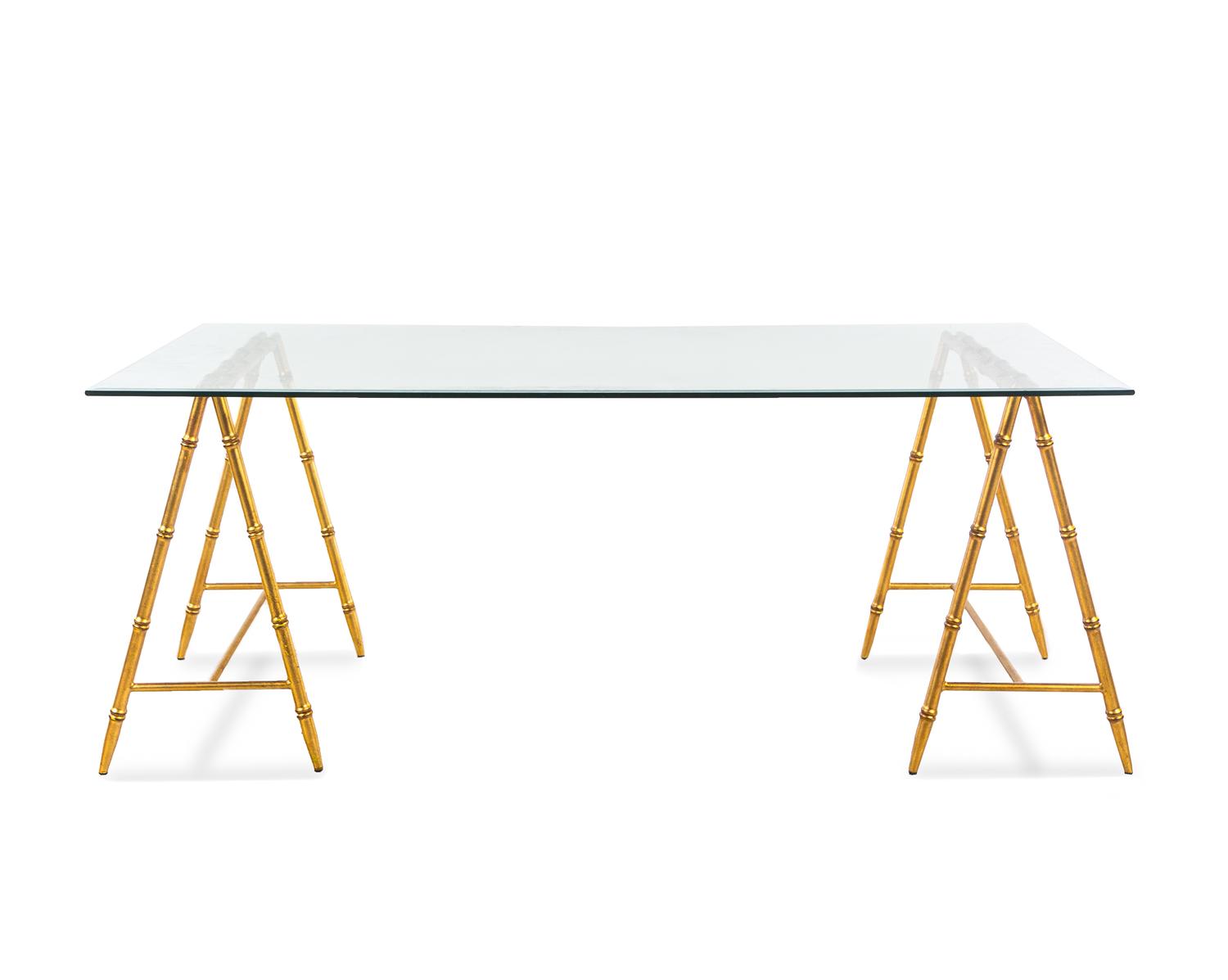 A Nicholas Haslam Gilt Metal and Glass Dining Table or Desk Retailed by Scalamandré