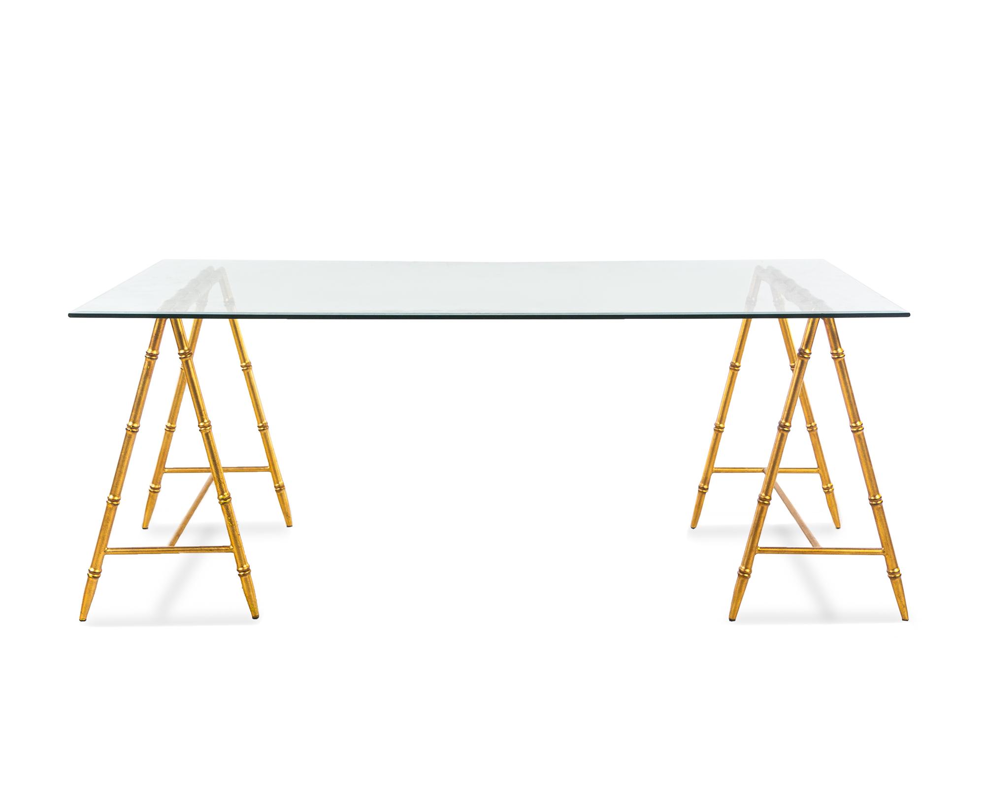 A Nicholas Haslam Gilt Metal and Glass Dining Table or Desk Retailed by Scalamandré