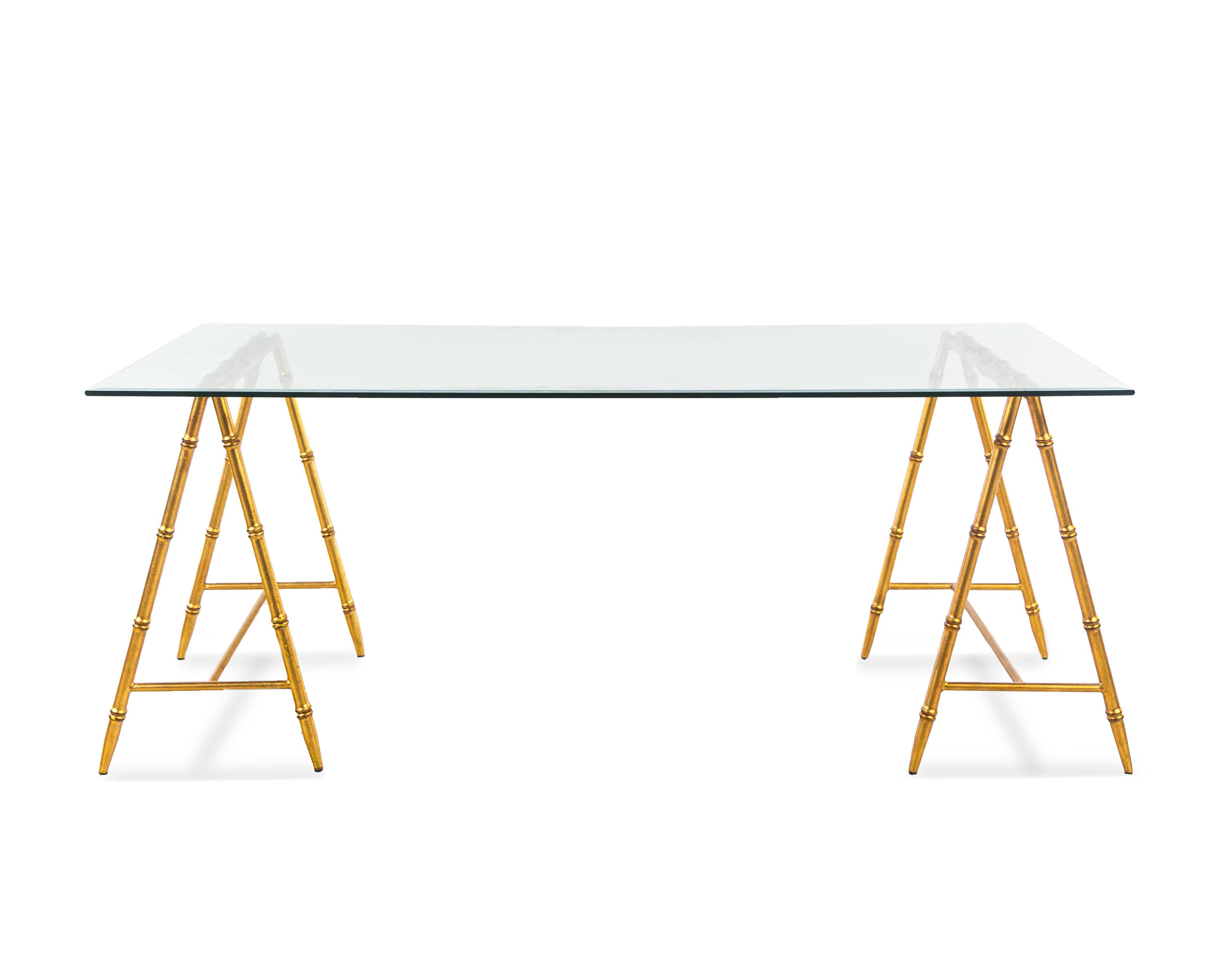A Nicholas Haslam Gilt Metal and Glass Dining Table or Desk Retailed by Scalamandré
