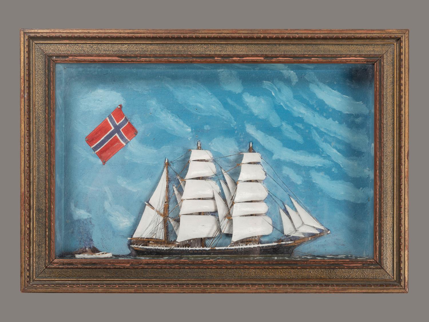 A Painted Wood Ship Diorama