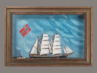 A Painted Wood Ship Diorama