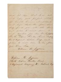[CIVIL WAR]. Correspondence with African American soldier William Jefferson, 8th US Colored Troops, incl. a letter from his mother, and a circular issued to the 20th and 26th Regiments USCTs.