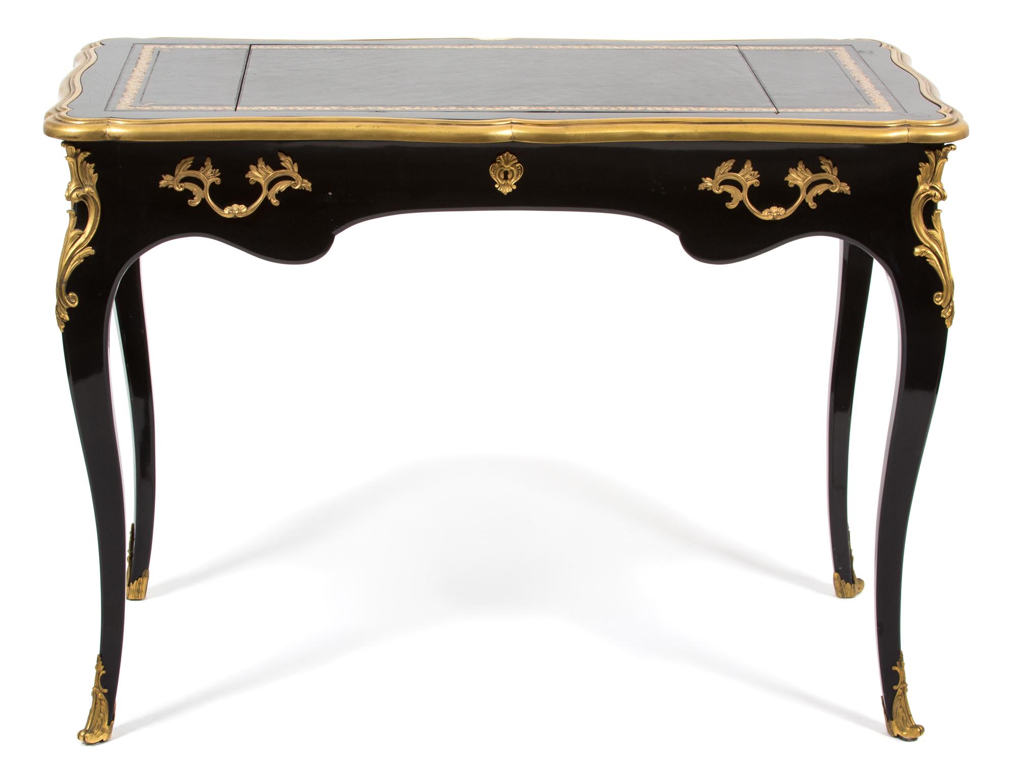 A Louis XV Style Gilt Bronze Mounted Lacquered Bureau Plat Height 30 x width 42 x depth 23 inches. — 20TH CENTURY