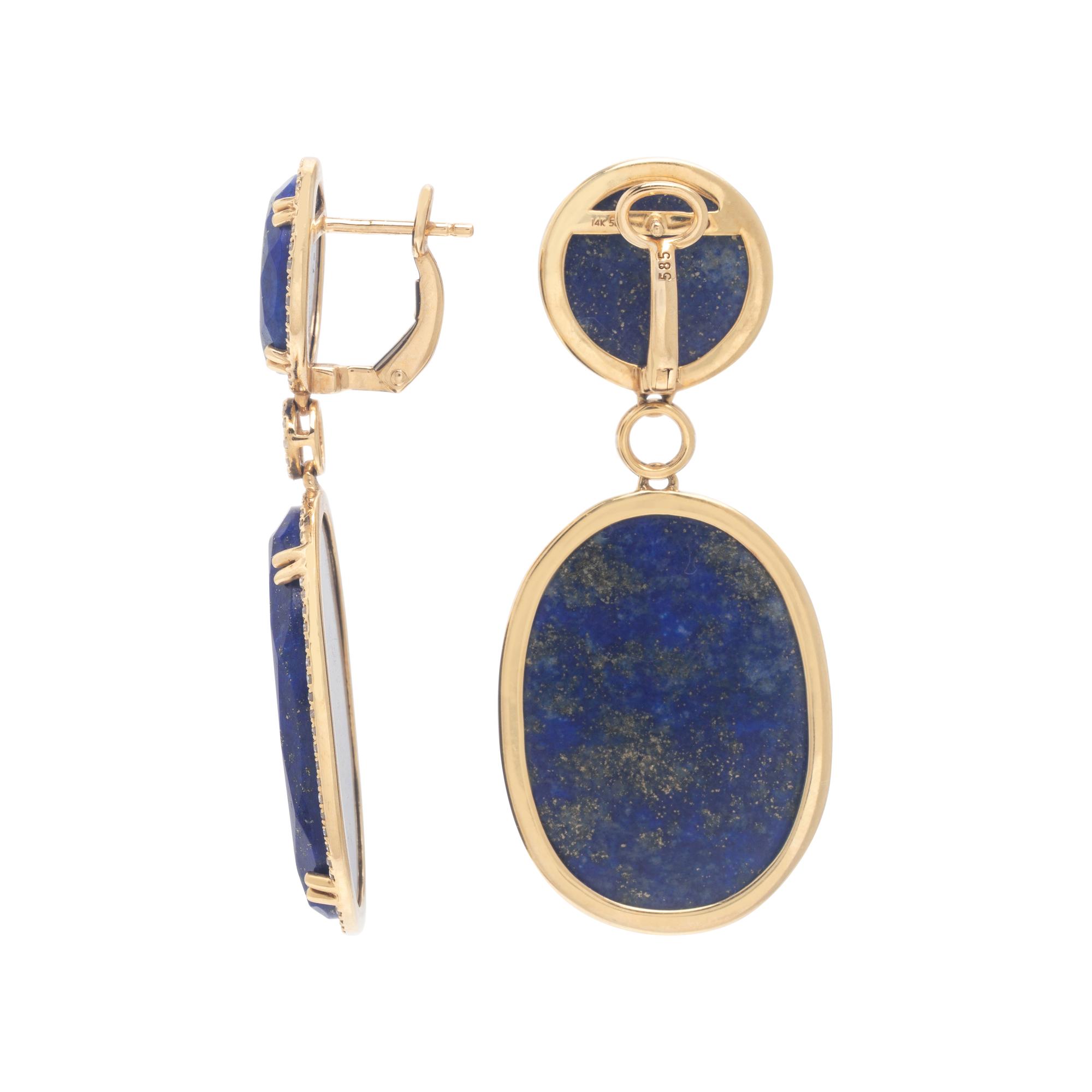 Dabakarov, Lapis Lazuli, Diamond, and Yellow Gold Pendant Earrings
