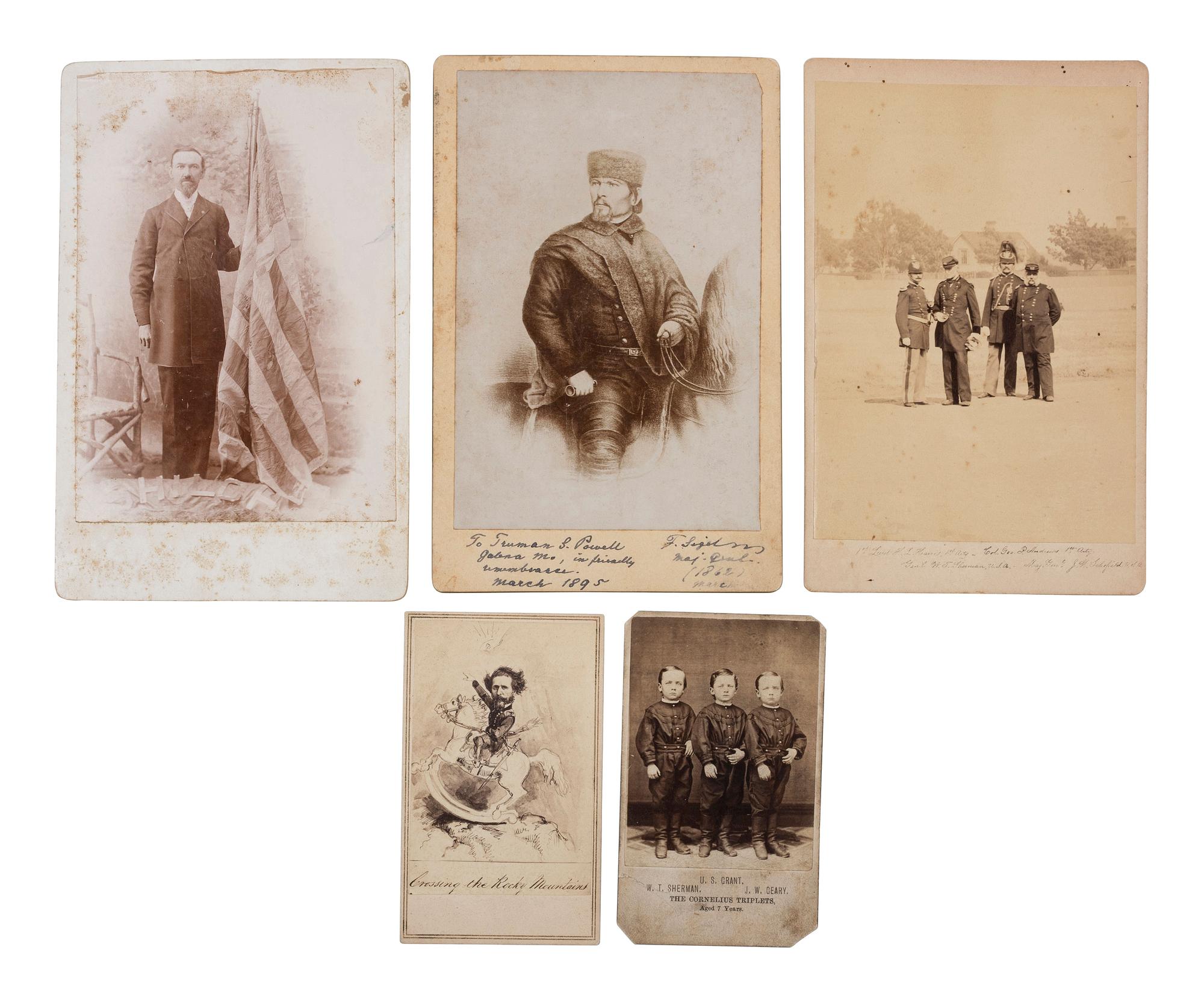 [CIVIL WAR]. A group of 5 photographs, highlighted by signed cabinet card of Major General Franz Sigel.