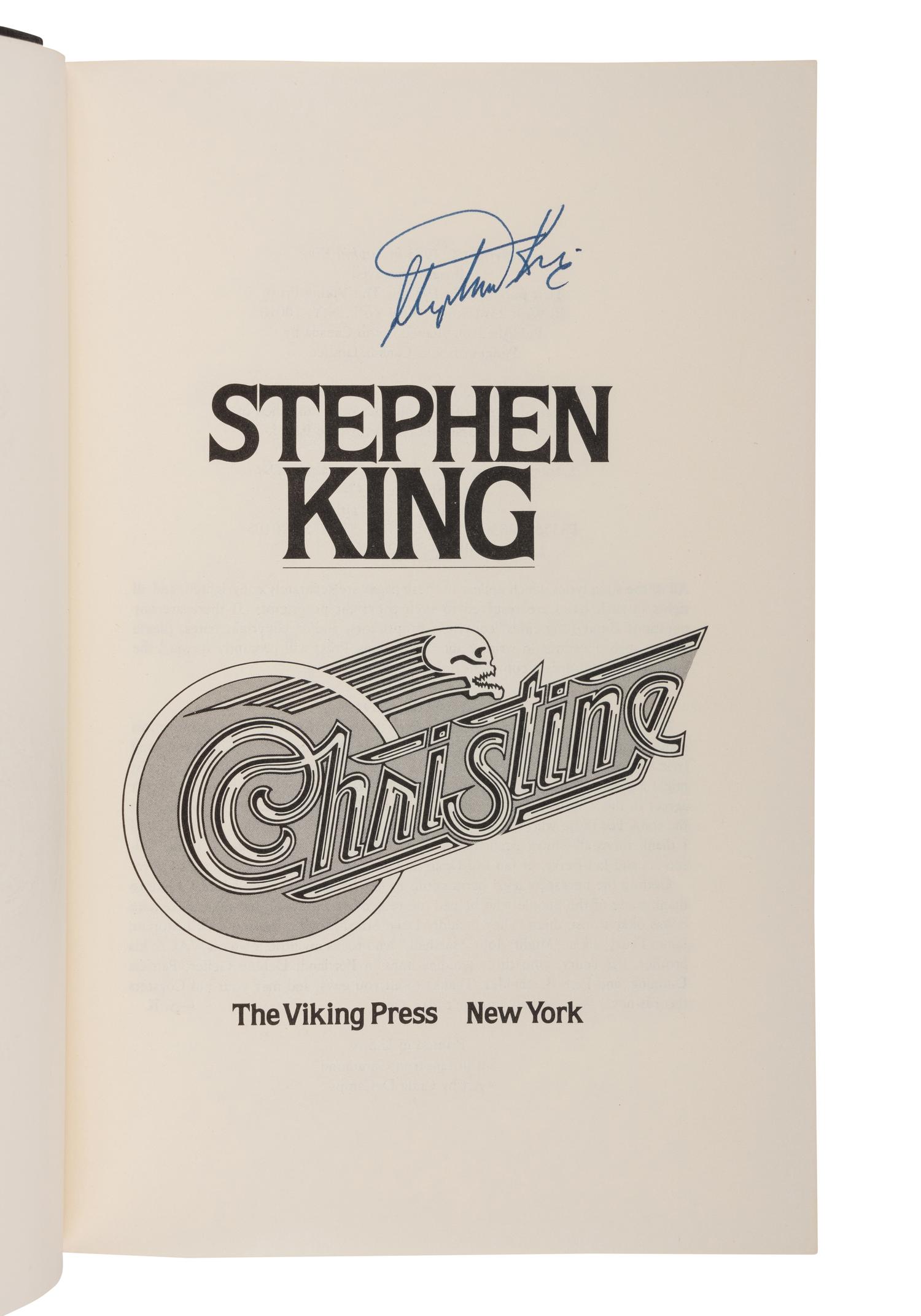 KING, Stephen (b. 1947). Christine. New York: Viking, 1983.
