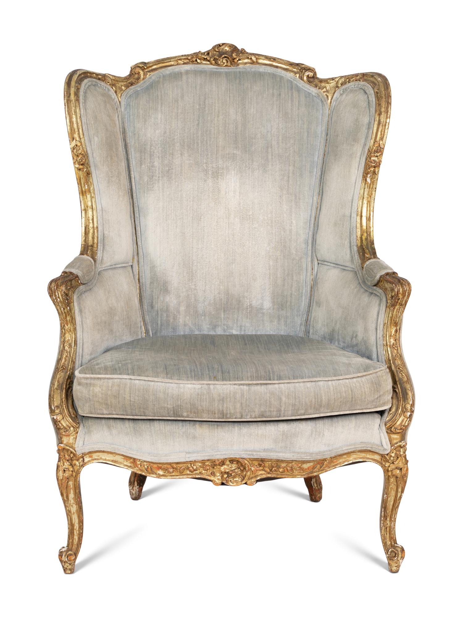 A Louis XV Silvered and Gilt Bergère en Gondole