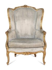 A Louis XV Silvered and Gilt Bergère en Gondole