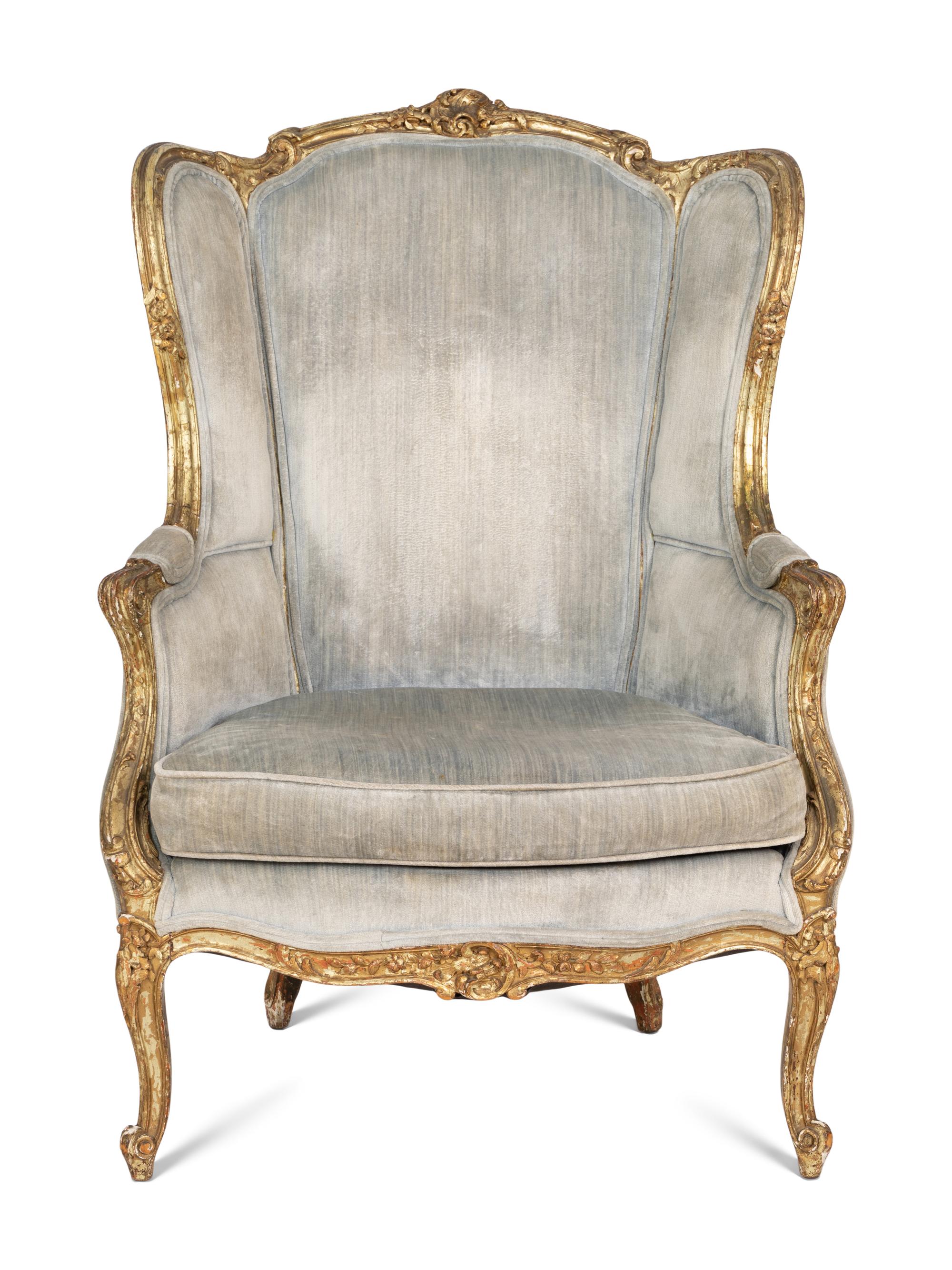 A Louis XV Silvered and Gilt Bergère en Gondole