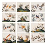 A Set of Twelve Chinese Export Watercolor and Pith Paintings