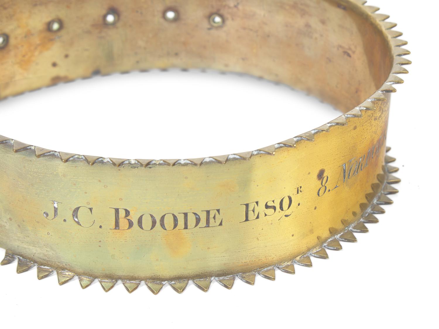 A Group of Eight Silver and Brass-Mounted Dog Collars