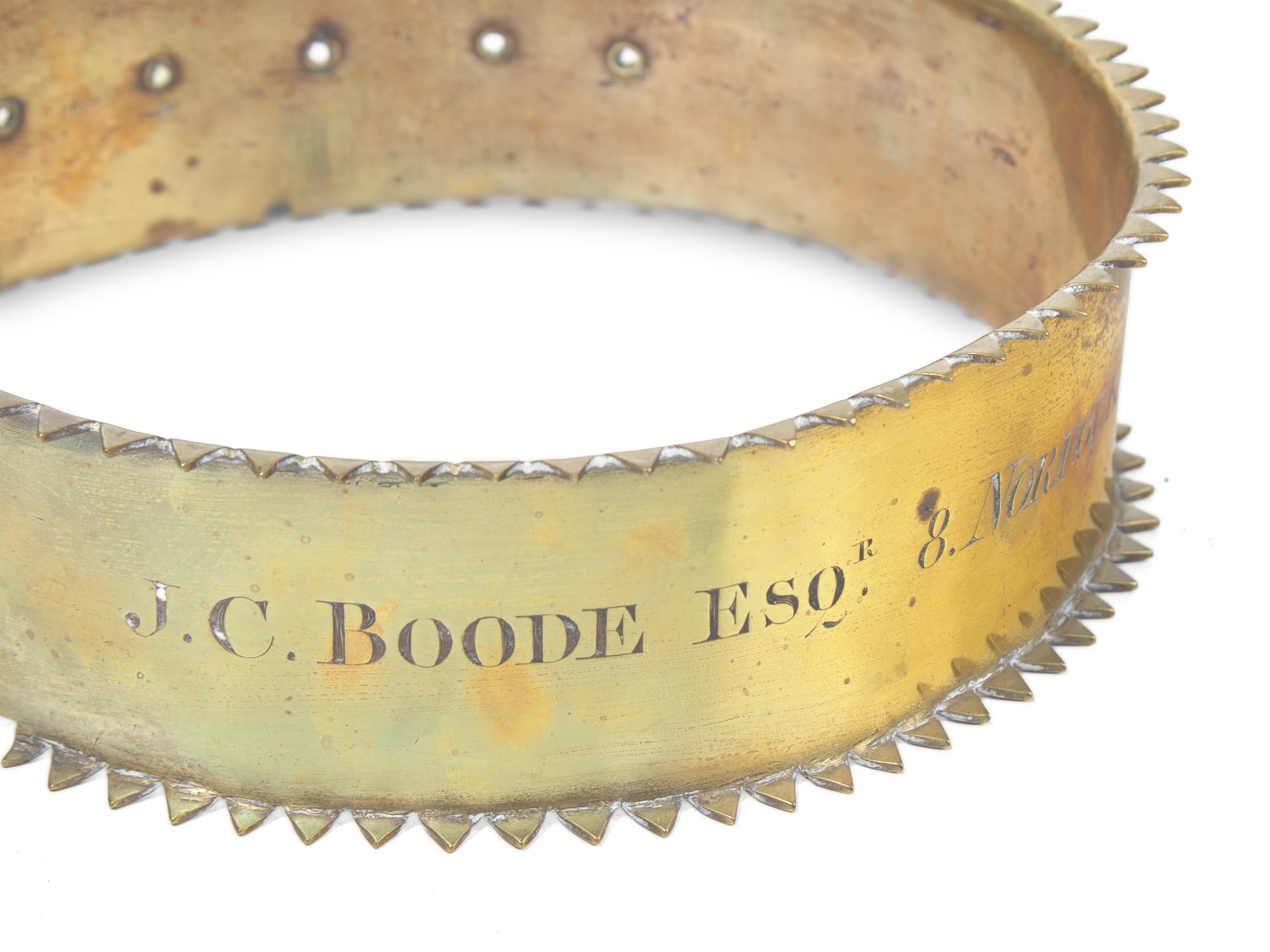 A Group of Eight Silver and Brass-Mounted Dog Collars