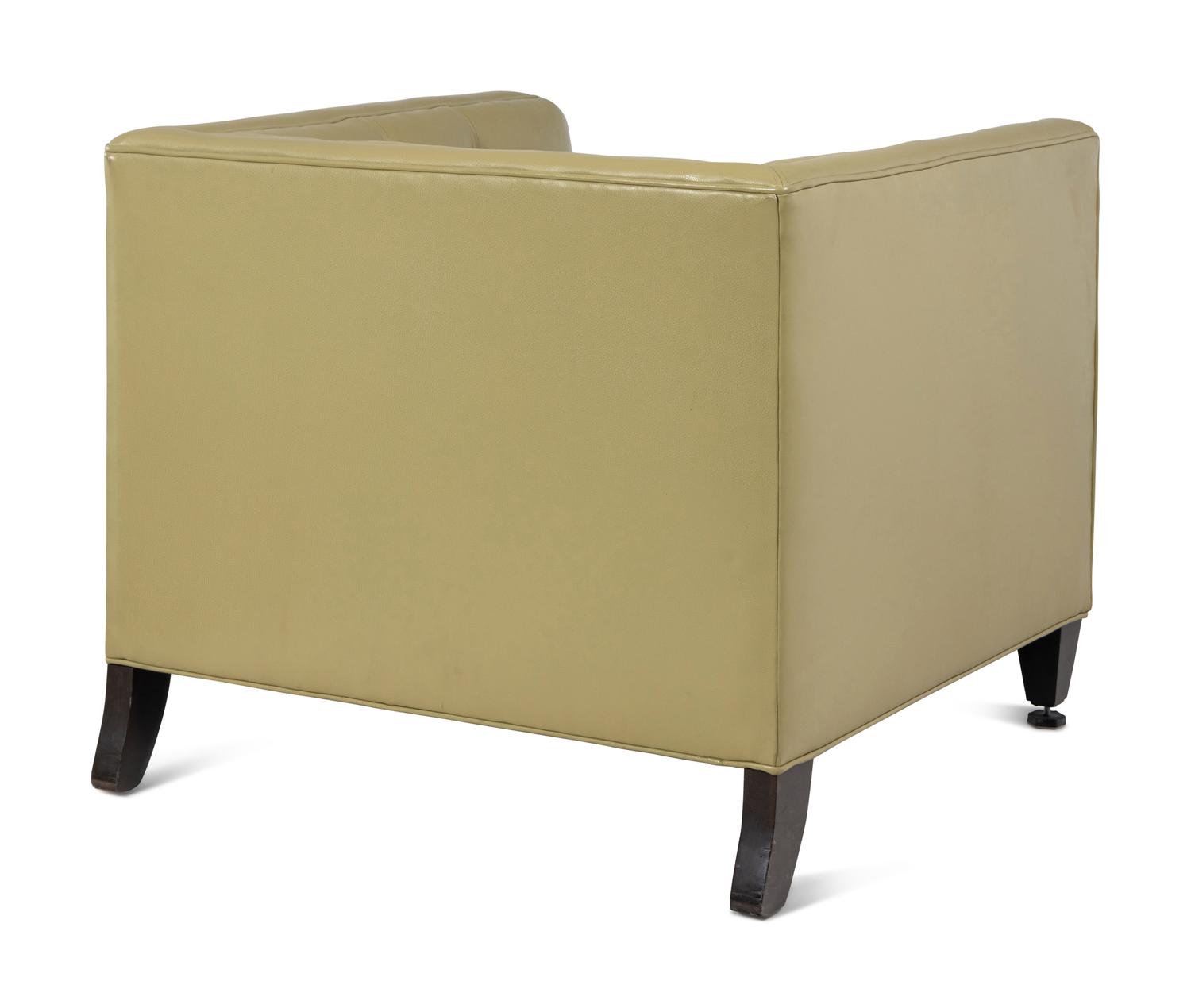 A Pair of Contemporary Apple Green Leather-Upholstered Lounge Chairs