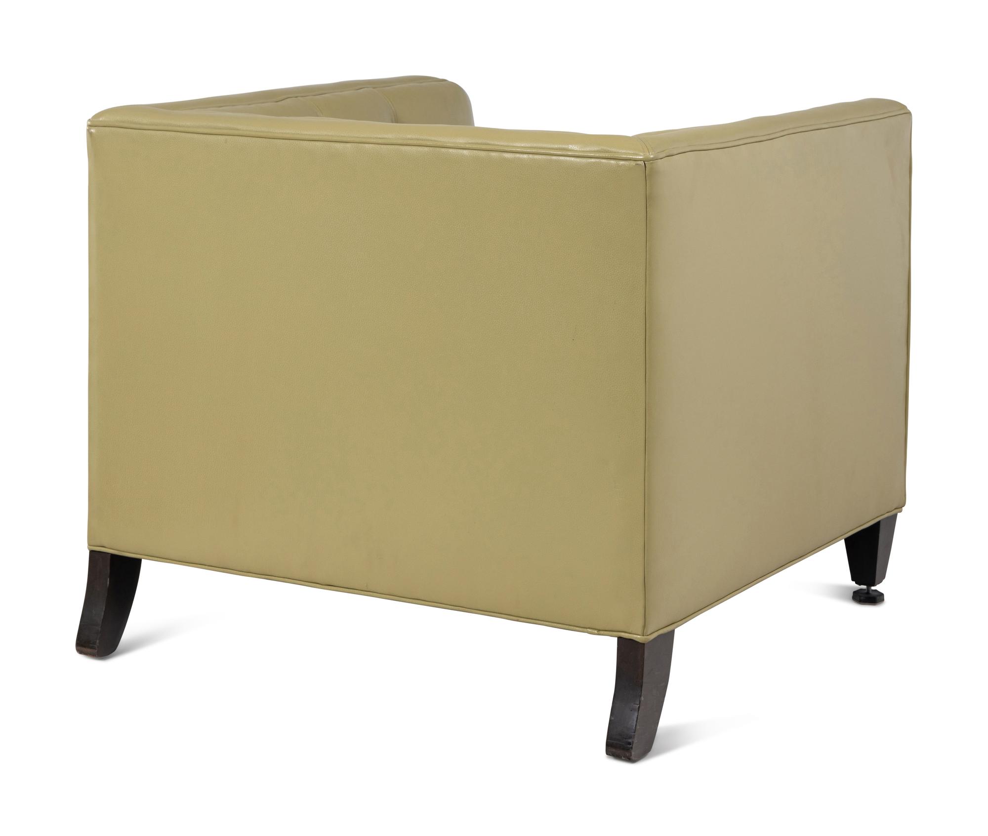 A Pair of Contemporary Apple Green Leather-Upholstered Lounge Chairs