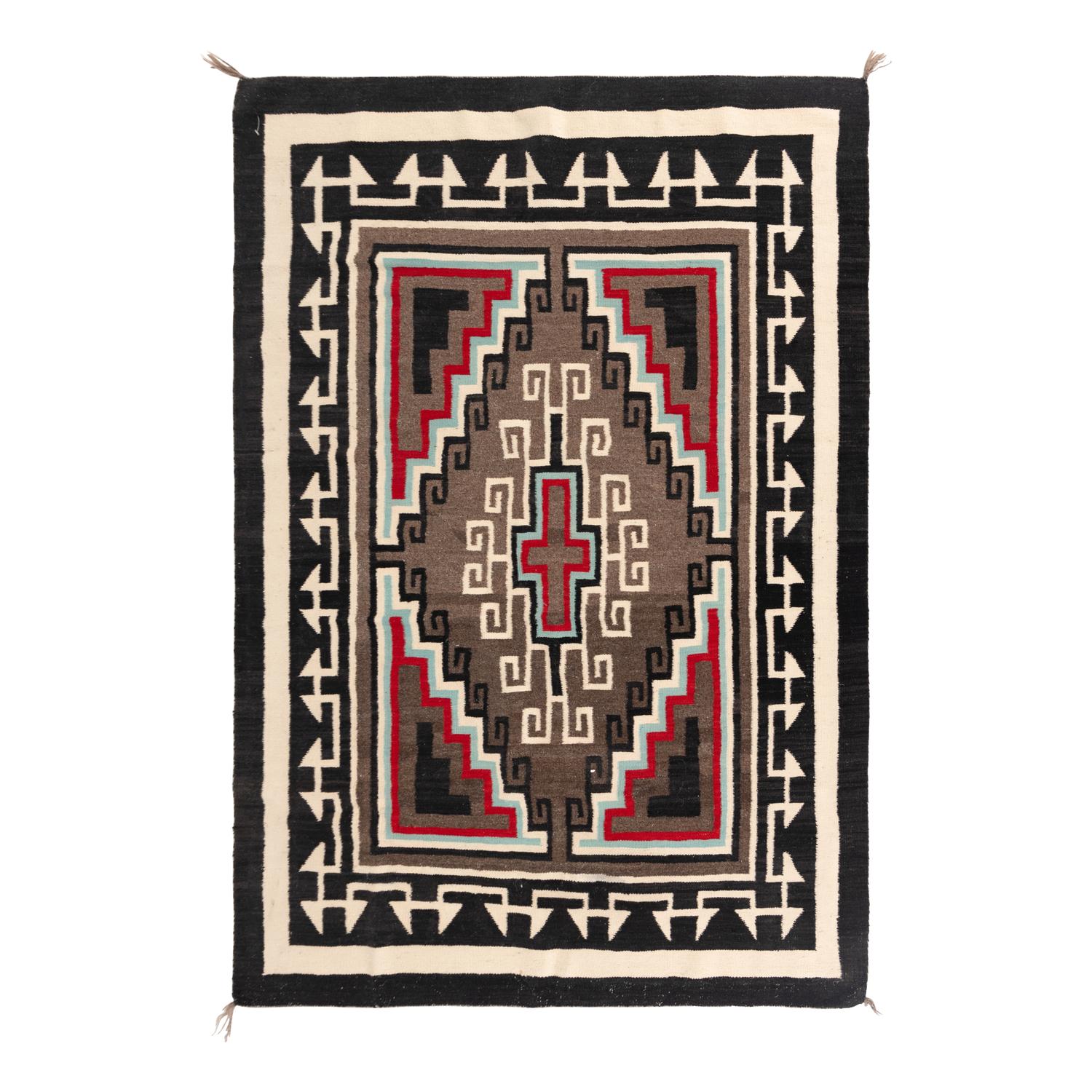Navajo Two Grey Hills Weaving, with Turquoise Highlights [Rug]