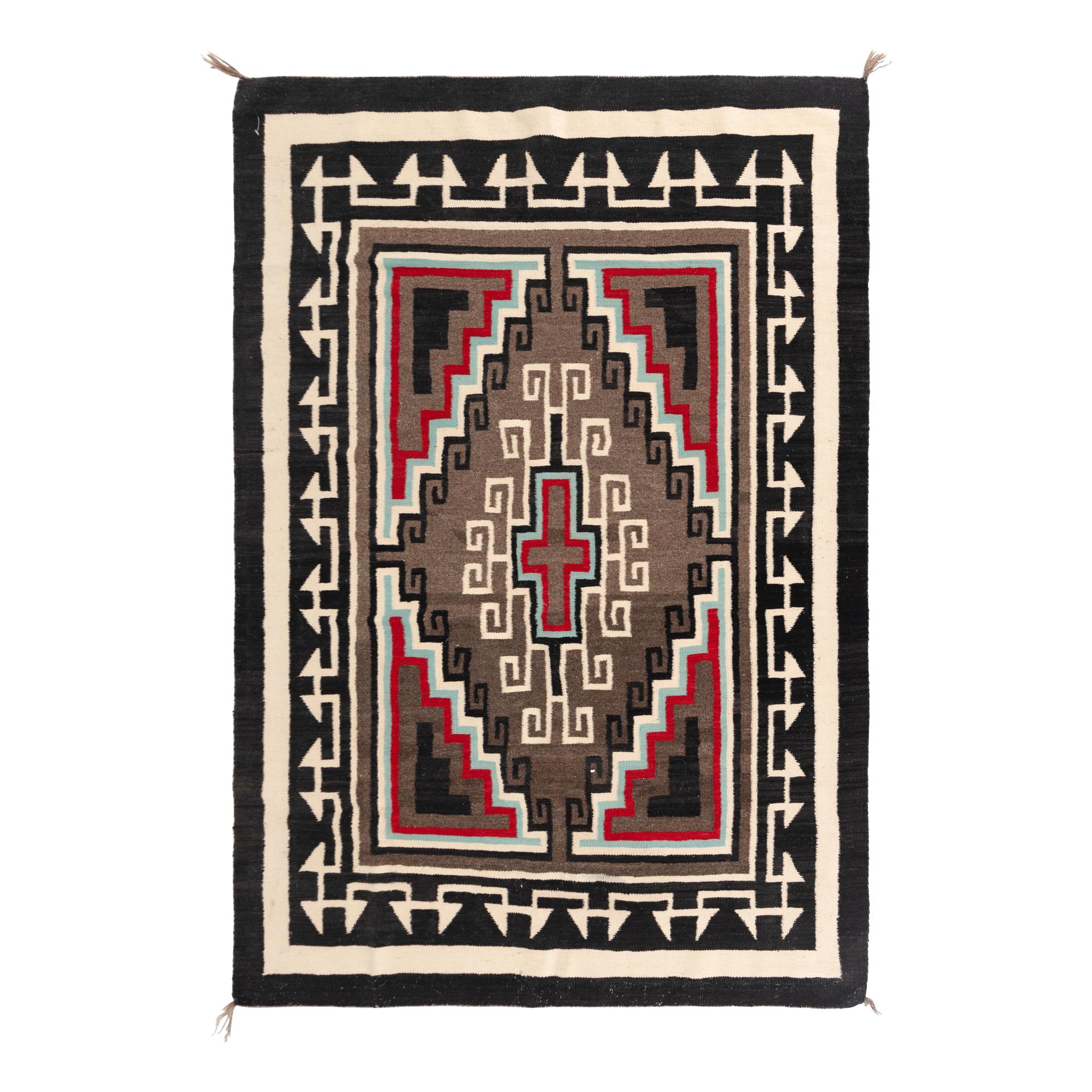 Navajo Two Grey Hills Weaving, with Turquoise Highlights [Rug]