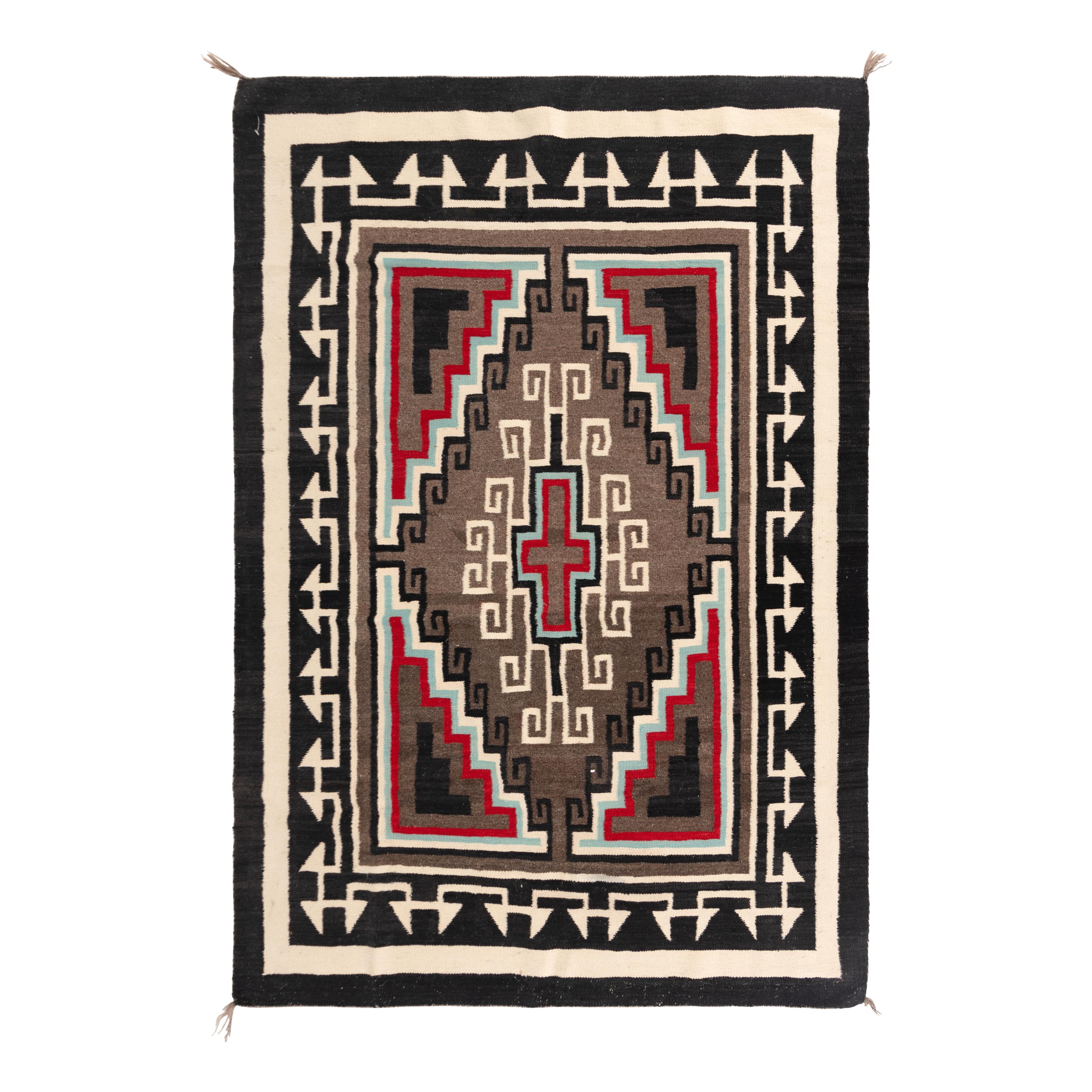 Navajo Two Grey Hills Weaving, with Turquoise Highlights [Rug]