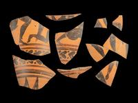 Nine Etruscan Black-Figured Amphora Fragments with a Fight Scene