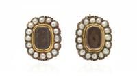 A Pair of Georgian Gold, Seed Pearl and Woven Hair Mourning Pins, 2.40 dwts.
