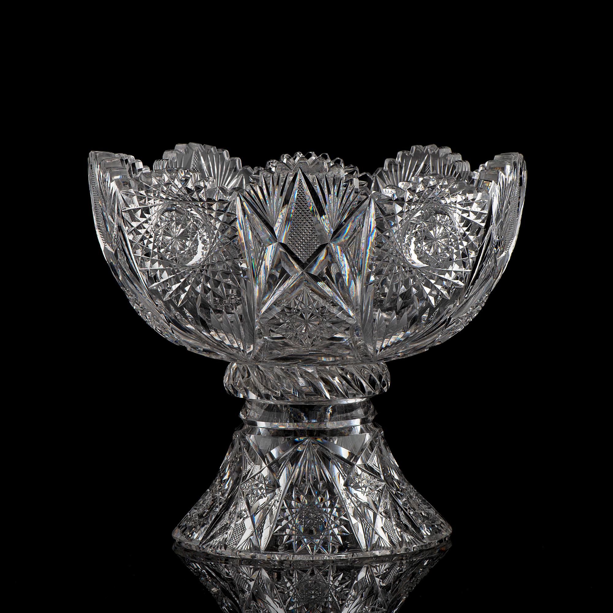 A Brilliant-Period Cut Glass Punch Bowl and Stand