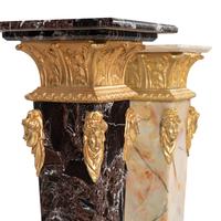 Two Neoclassical Style Gilt Bronze Mounted Onyx and Marble Pedestals