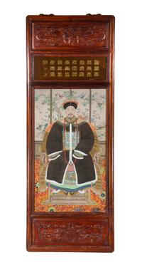 A Pair of Chinese Ancestor Portraits Mounted as Panels