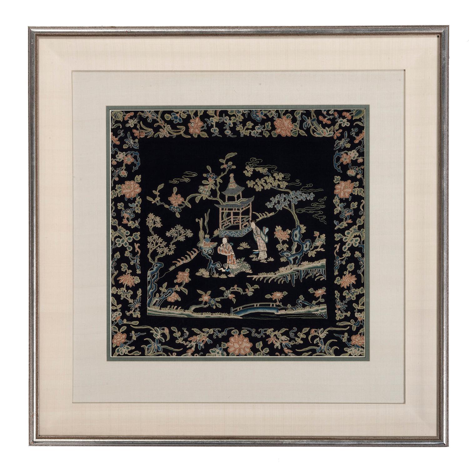 Six Chinese Embroidered and Woven Silk Panels